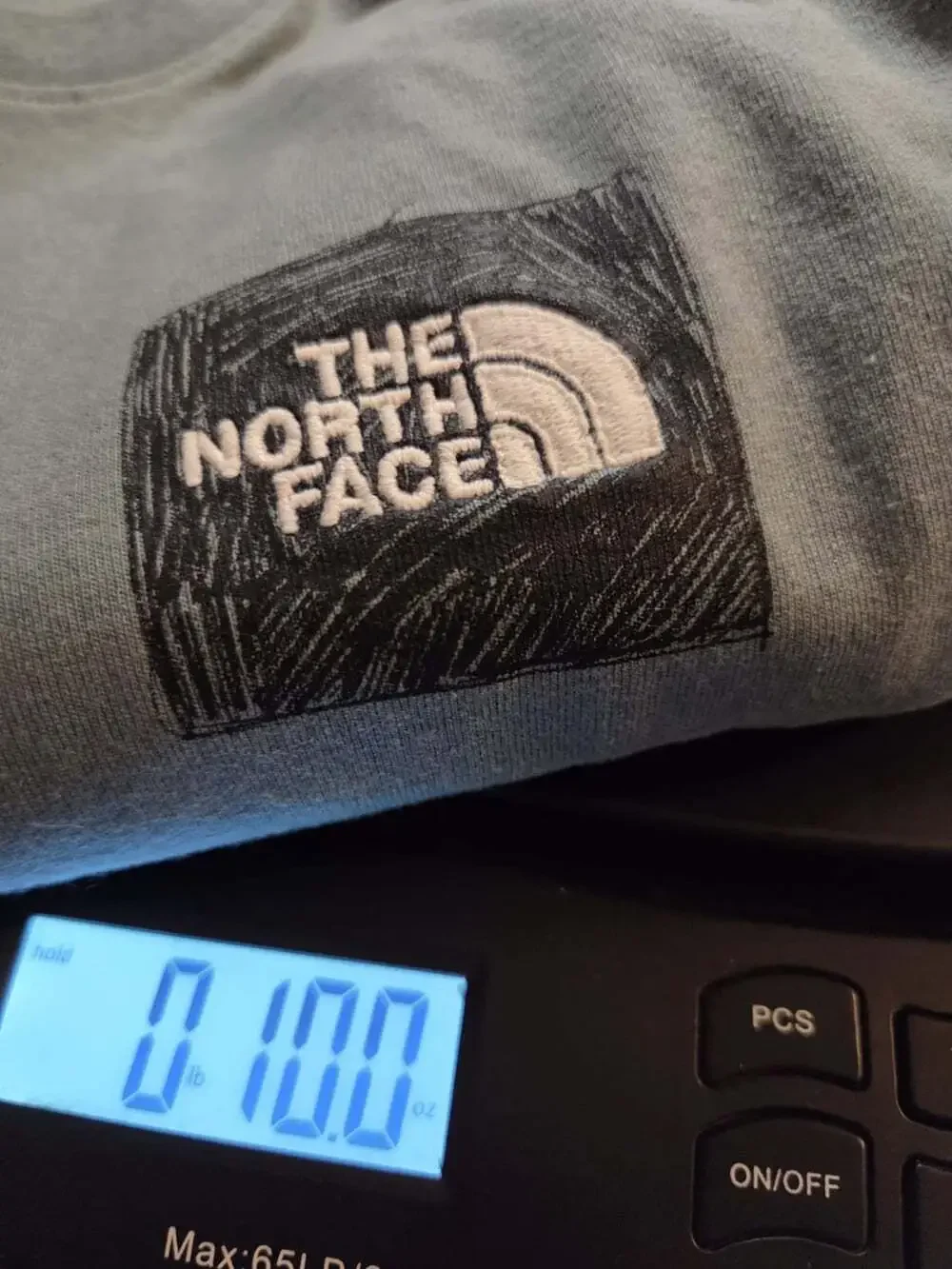North Face Men's Long-Sleeve Logo Tshirt  grey/blue colorway bold mountain...